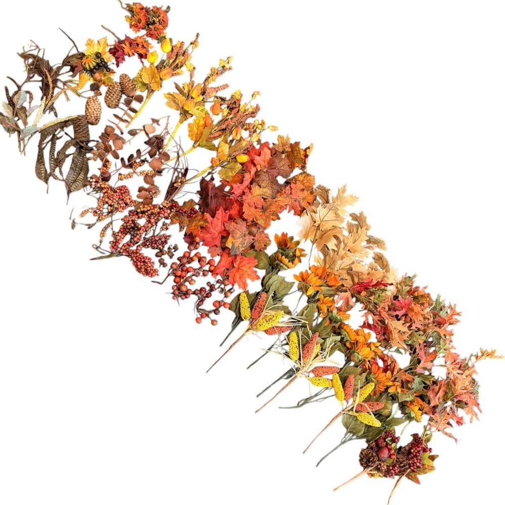 Artificial Fall Harvest Stems Bundle, Autumn Sunflowers,  Leaves, Pinecones & Be